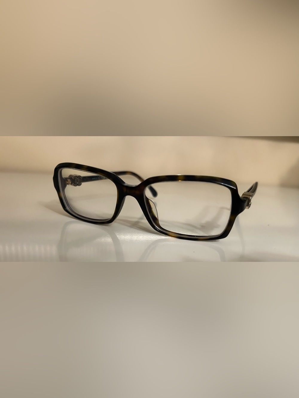 CHANEL Tortoiseshell Rectangular Glasses - Brown/Black